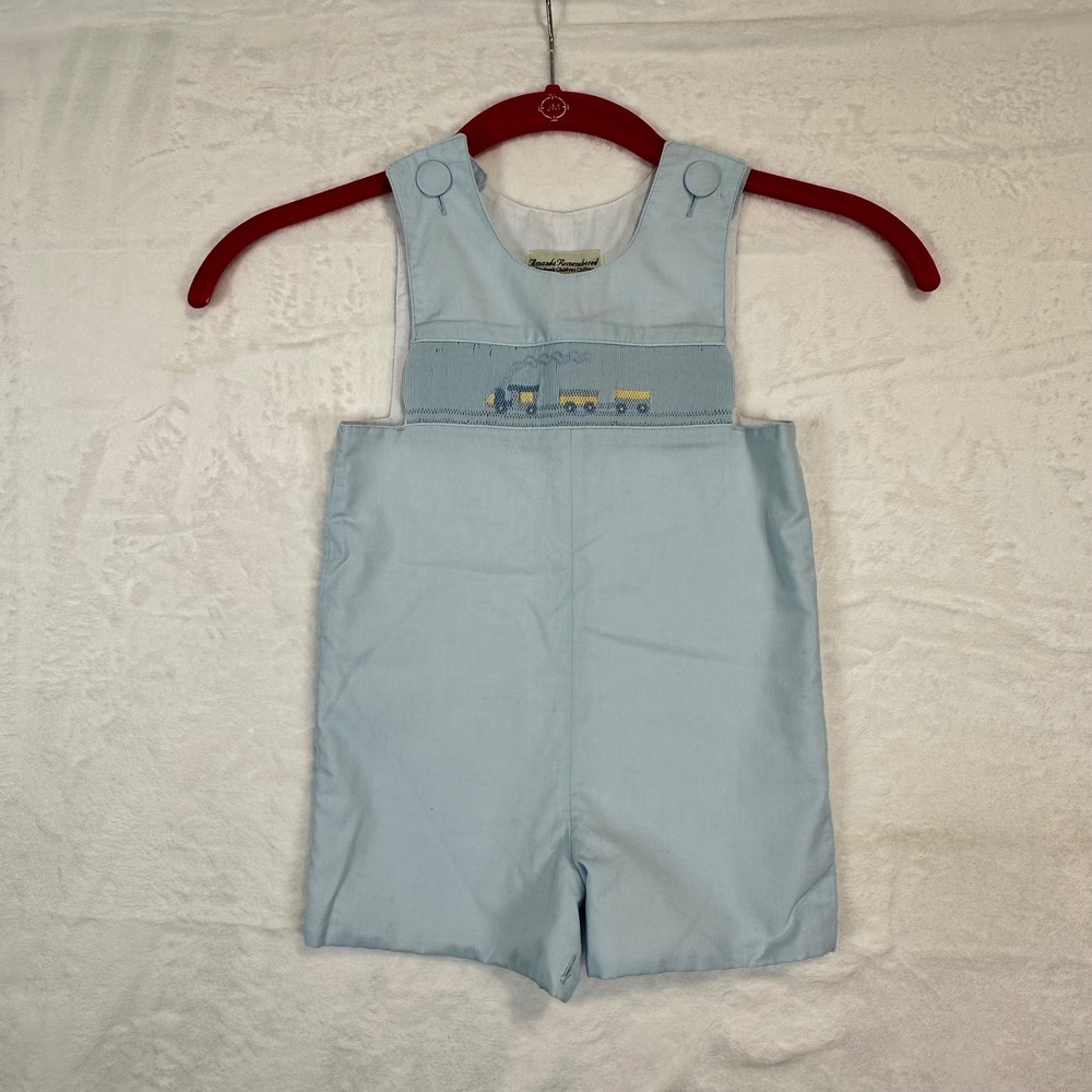 Amanda Remembered Smocked Train Jon Jon 3M Blue Baby Boy